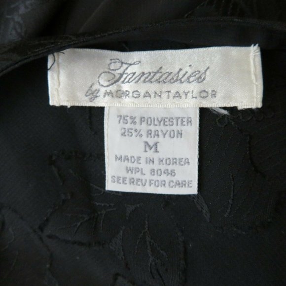 Vintage Sheer Chiffon Brocade Slip Nightgown M Black Sweeping Sheer Slit Panels - Picture 6 of 10